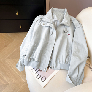 小C家 小马刺绣工装夹克女2026新款春季休闲宽松系带立领短款外套