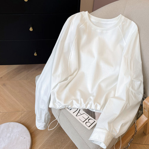 长袖休闲拼接插肩衬衫袖T女新款