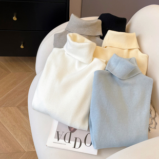 小C家 高领毛衣女款2025新款秋冬内搭套头慵懒高级感坑条针织上衣