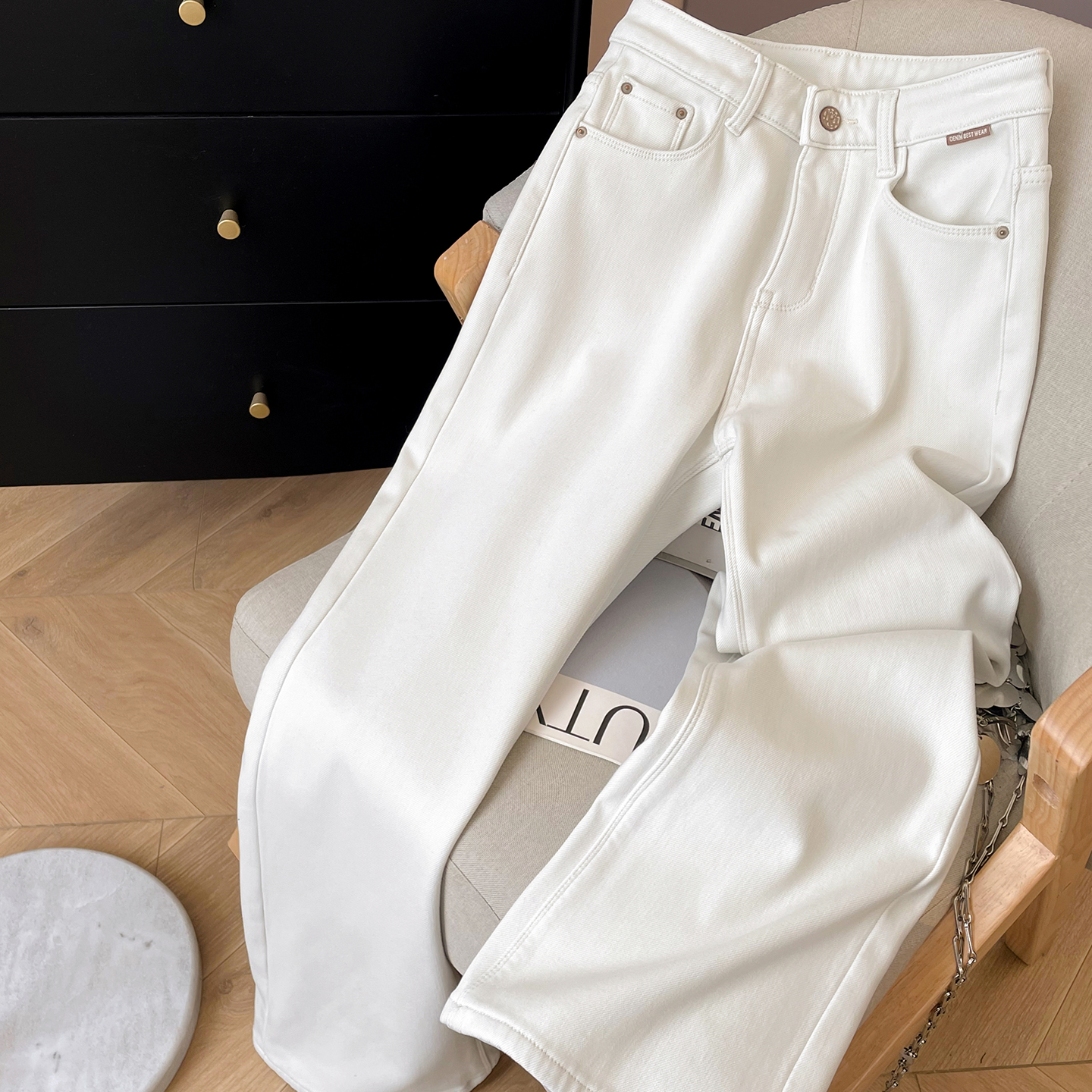 直筒长裤加绒牛仔裤2025冬季新款