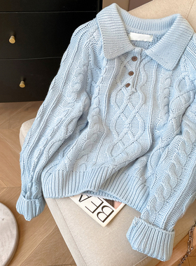 小C家 麻花毛衣女款2025新款秋冬加厚内搭可外穿polo领针织衫上衣