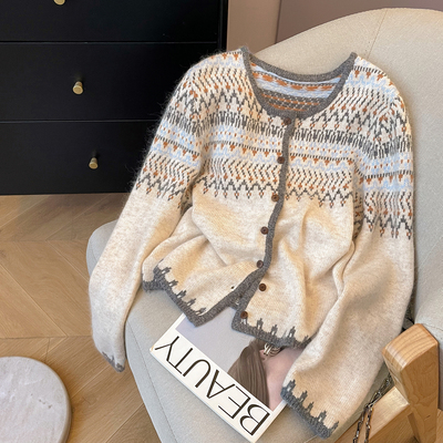 圆领慵懒风宽松费尔岛毛衣女新款