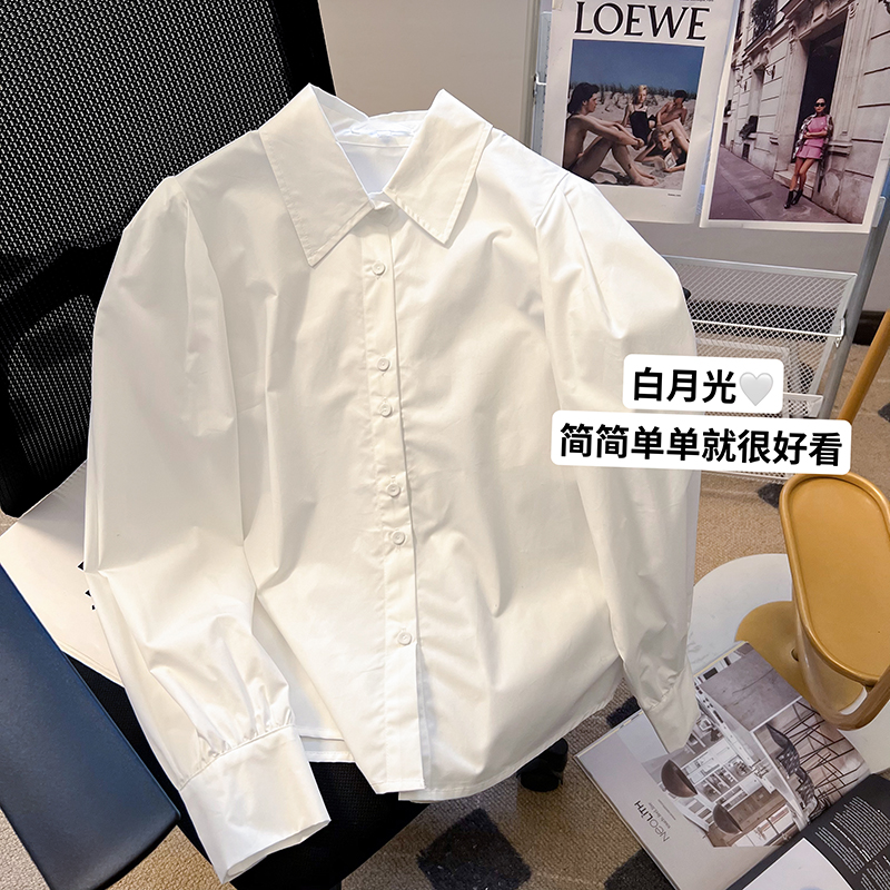 高级感白色长袖衬衫女