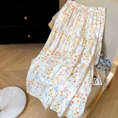 小C家韩系温柔气质松紧腰碎花裙女夏季 纯棉宽松显瘦a字半身裙 新款