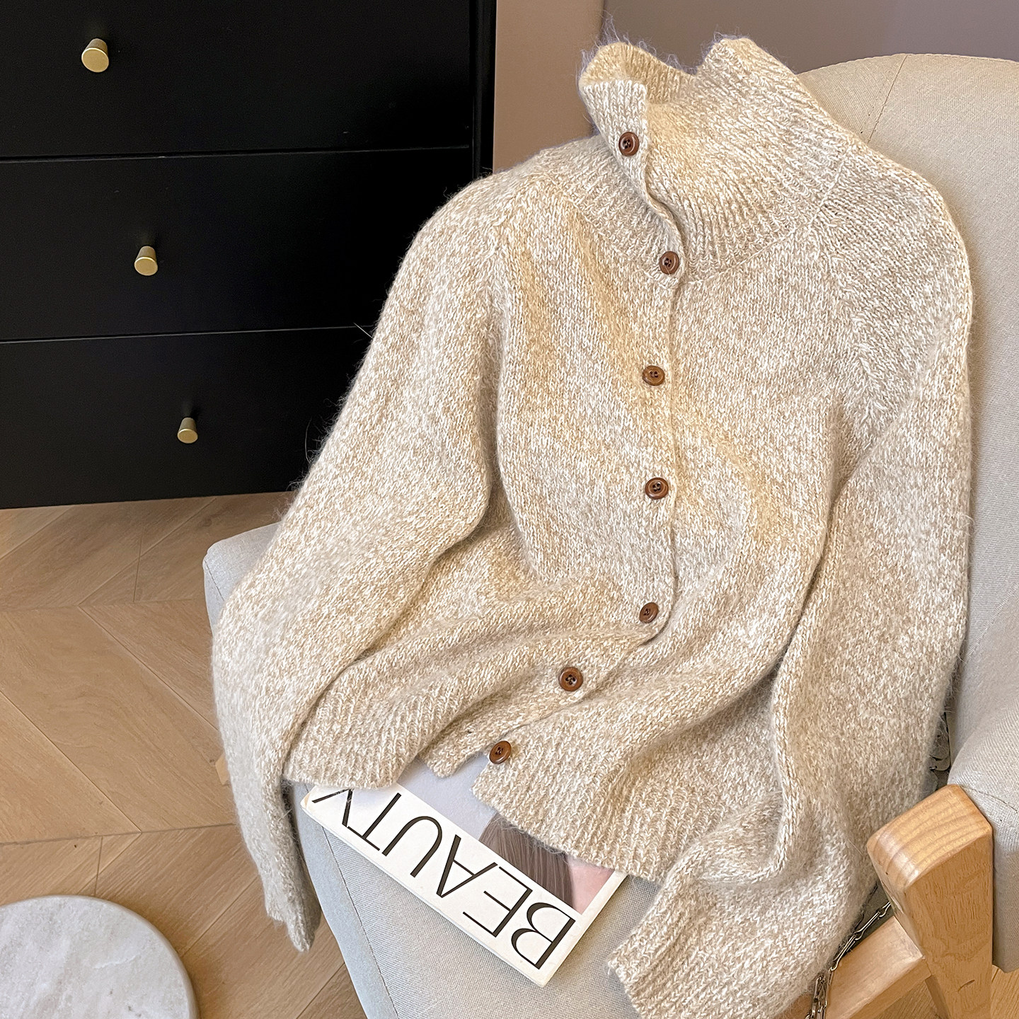 高领慵懒宽松针织开衫毛衣女新款