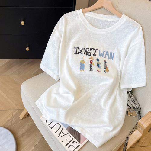 短袖韩系休闲卡通人物刺绣T恤女