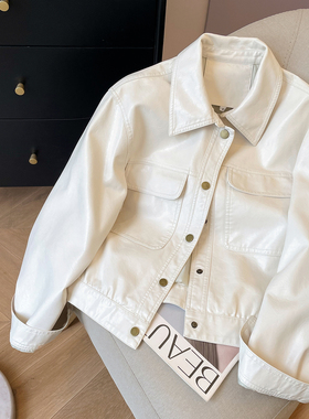 小C家 白色皮衣外套女2026新款春季高级感酷飒风机车服翻领皮夹克