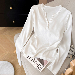 小C家半开领正肩长袖t恤女2026新款春季莫代尔打底衫白色内搭上衣