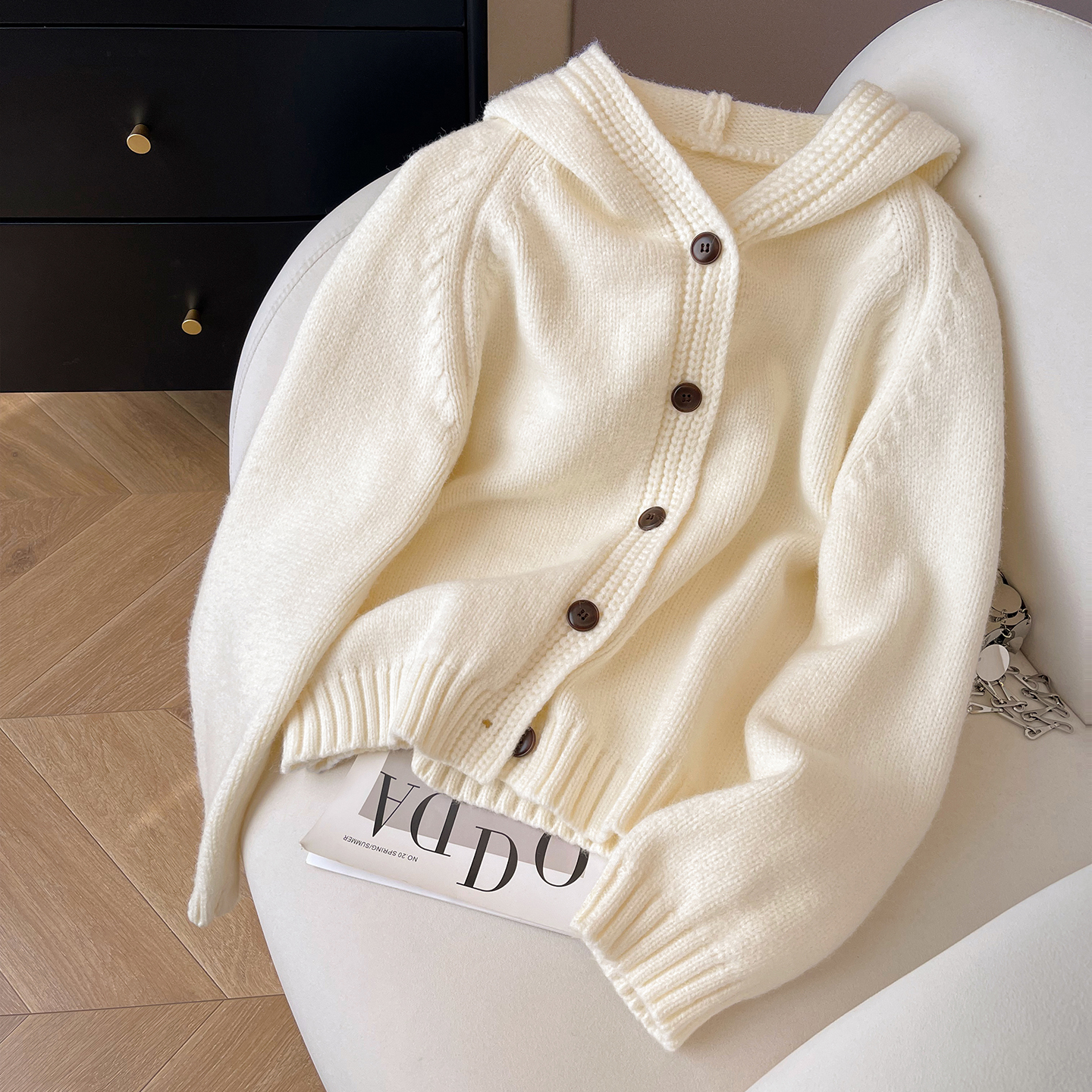 连帽休闲宽松针织毛衣外套女新款