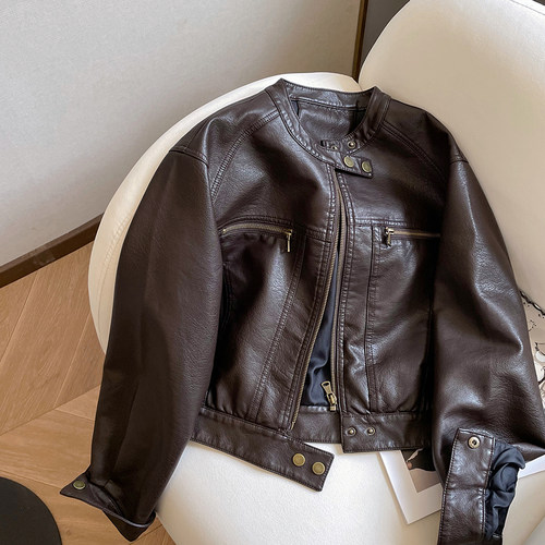 酷飒风宽松短款皮衣外套女秋新款