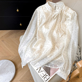 2026新款 春季 法式 小C家 泡泡袖 女款 波点雪纺衫 上衣 蝴蝶结系带衬衫