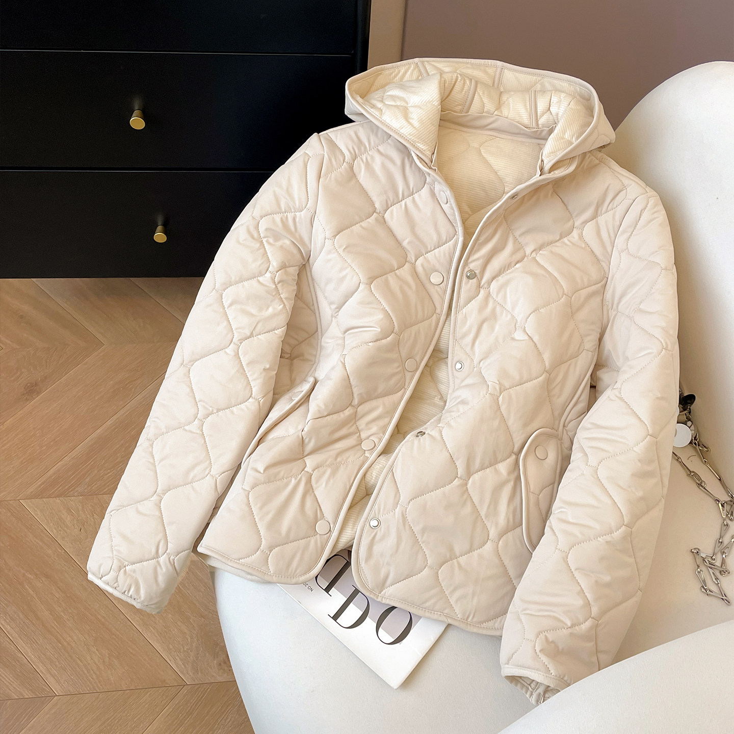 羊毛休闲宽松菱格纹棉服女冬新款