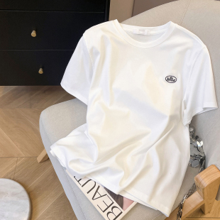 夏简约百搭休闲套头圆领上衣 T恤女2026新款 小C家 刺绣标正肩短袖