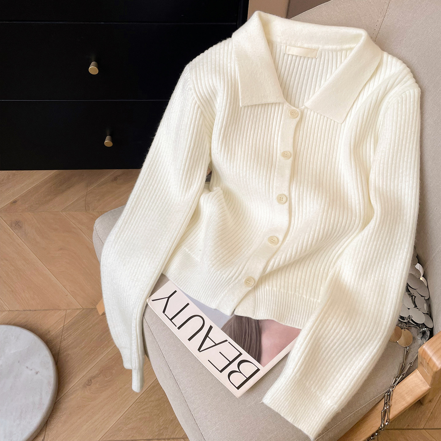 小C家 坑条polo领针织衫女2025新款秋冬加厚毛衣开衫外套短款上衣,女装/女士精品,毛衣,淘宝优惠券,粉丝福利购,淘宝优惠卷