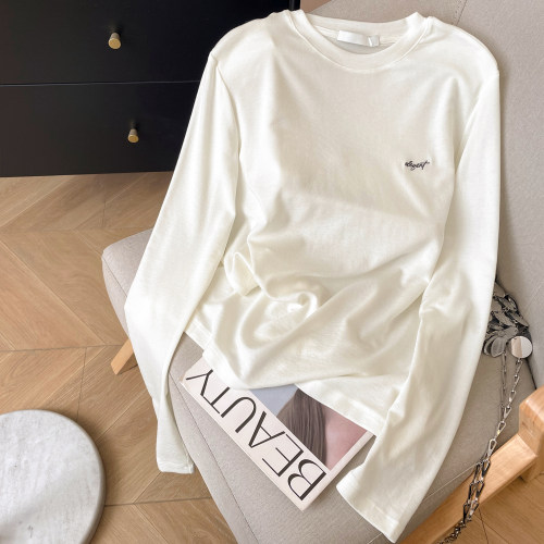 长袖休闲字母刺绣打底T恤女春款