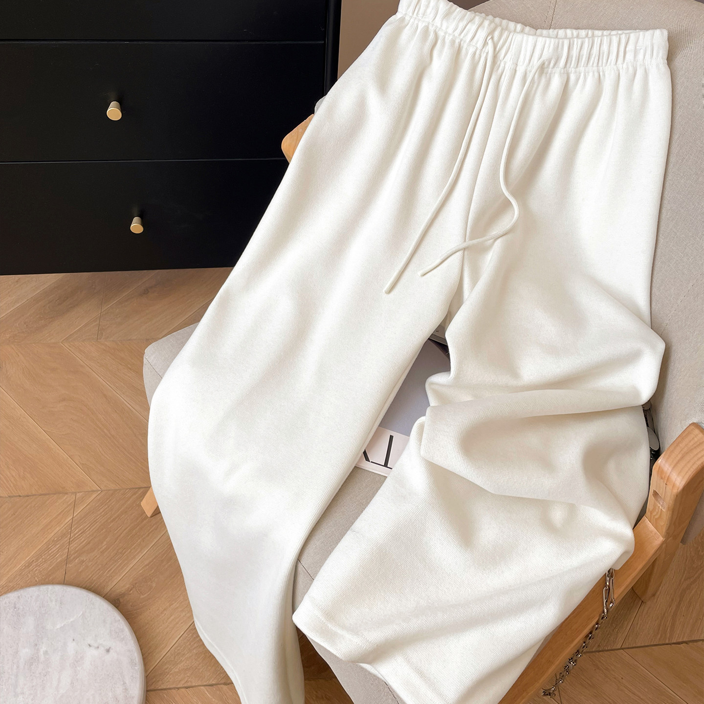 小C家 松紧腰针织裤女2025新款秋季高腰抽绳休闲裤直筒宽松阔腿裤,女装/女士精品,休闲裤,淘宝优惠券,粉丝福利购,淘宝优惠卷