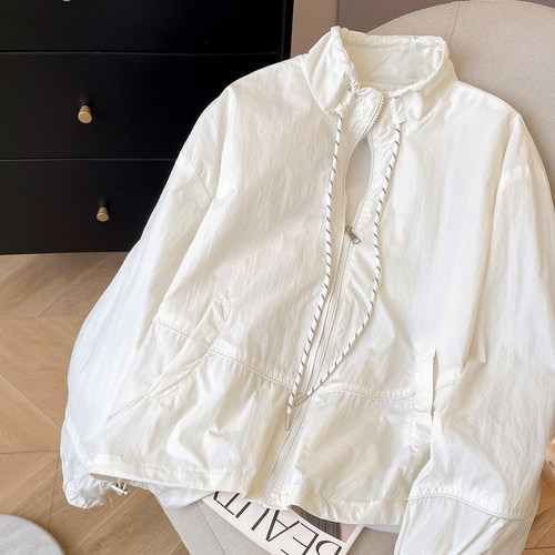 休闲抽绳立领空调衫开衫防晒外套