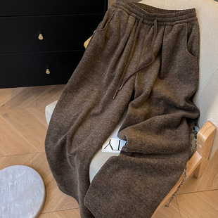 小C家 美拉德咖色裤子女2025新款冬季加绒糯米裤垂坠感软糯阔腿裤