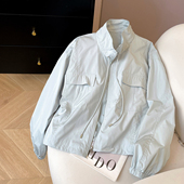 时尚 小C家 春季 外套女2026新款 显瘦宽松休闲夹克上衣 抽绳立领工装