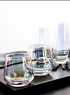 北欧炫彩玻璃杯威士忌洋酒杯水杯酒吧杯子玻璃小杯饮料kty果汁杯