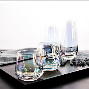 北欧炫彩玻璃杯威士忌洋酒杯水杯酒吧杯子玻璃小杯饮料kty果汁杯