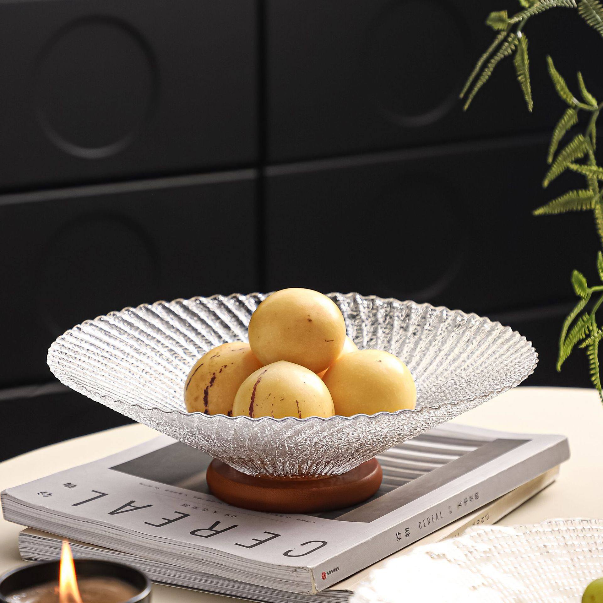 轻奢水果盘木底座现代美式家居餐厅客厅零食玻璃盘斗笠盘摆件,家居饰品,果盘/果篓,淘宝优惠券,粉丝福利购,淘宝优惠卷