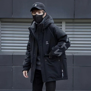 大印花中长款男士羽绒服2023年冬季新款连帽宽松工装派克服外套潮