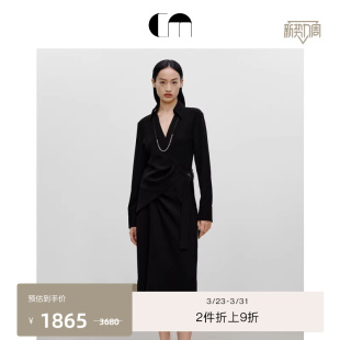 COMME 收腰垂感通勤V领连衣裙长裙 MOI吕燕设计师早春女装