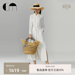 COMME MOI吕燕设计师早春女装气质高级感小众长款白色醋酸连衣裙