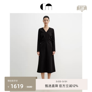 COMME V领褶裥收腰显瘦羊毛可内搭连衣裙 MOI吕燕设计师女装