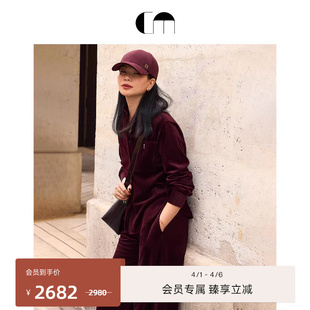 复古赤霞珠酒红色灯芯绒立领衬衫 MOI吕燕设计师女装 COMME