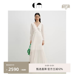 度假风百褶压褶连衣裙 V领修身 COMME MOI吕燕设计师早春女装