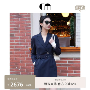 通勤连衣裙 早春V领系带斜门襟羊毛西装 COMME MOI吕燕设计师女装