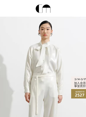 [流光溢彩]COMME MOI吕燕设计师早春女装直身飘带长袖衬衫