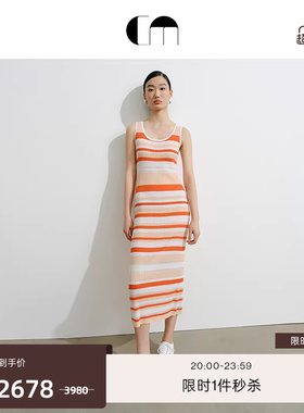 明星同款系列 COMME MOI吕燕设计师早春羊毛U领条纹紧身连衣裙