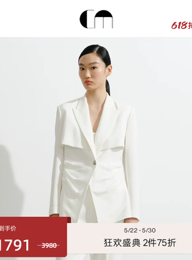 COMME MOI吕燕设计师夏季女装三醋通勤白色收腰西装外套