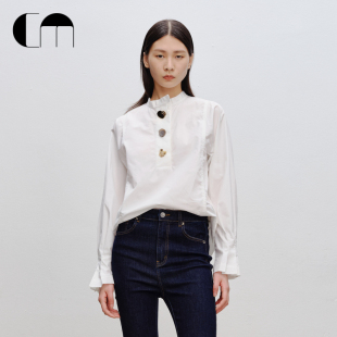 COMME 立领女士设计感通勤简约衬衣 MOI吕燕设计师早春白色衬衫