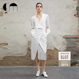 COMME 通勤简约白色真丝印花连衣裙 MOI吕燕设计师早春女装