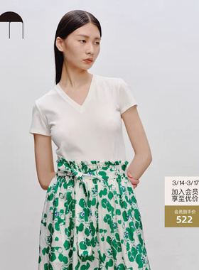 COMME MOI吕燕设计师早春设计感小众V领女士休闲通勤短袖T恤