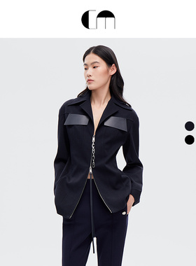 [吕燕同款]COMME MOI吕燕设计师早春翻领修身羊毛工装夹克外套