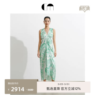 COMME 复古印花抽皱V领连衣裙 MOI吕燕设计师早春女装