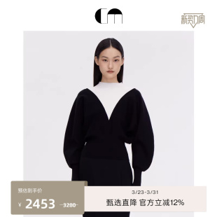 撞色罗纹造型感套头毛衣 通勤长袖 COMME MOI吕燕设计师早春女装