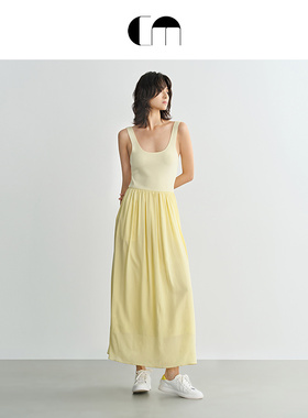 COMME MOI吕燕设计师款女装沙滩度假真丝拼接连衣裙