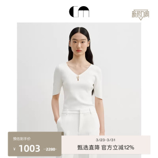 上衣 中袖 COMME MOI吕燕设计师早春女百搭镂空V领针织衫