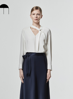 COMME MOI吕燕设计师早春宽松长袖系带港风淑白色衬衫上衣女