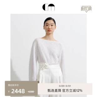 上衣 白色亮纱毛绒慵懒一字领长袖 COMME MOI吕燕设计师早春女装