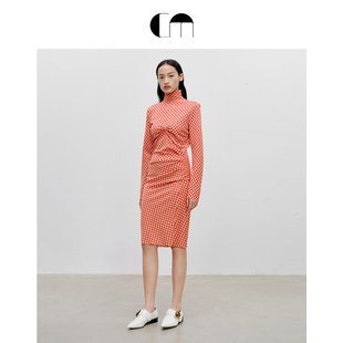 COMME MOI吕燕设计师早春女装方格内搭修身绵羊毛长袖连衣裙