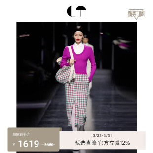 MOI吕燕设计师早春粗花呢格纹香风直筒半身裙女 COMME 秀场同款