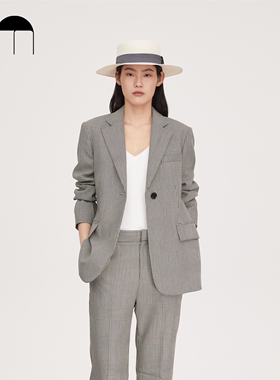 COMME MOI吕燕设计师复古千鸟格纹提花织带女士羊毛西装外套