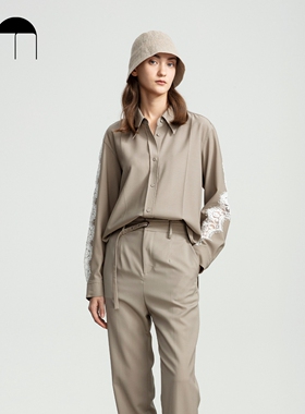 COMME MOI吕燕设计师早春蕾丝拼接通勤盐系衬衫羊毛上衣女